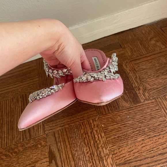 Manolo blahnik lurum 90 crystal embellished satin mules heels - Picture 6 of 11